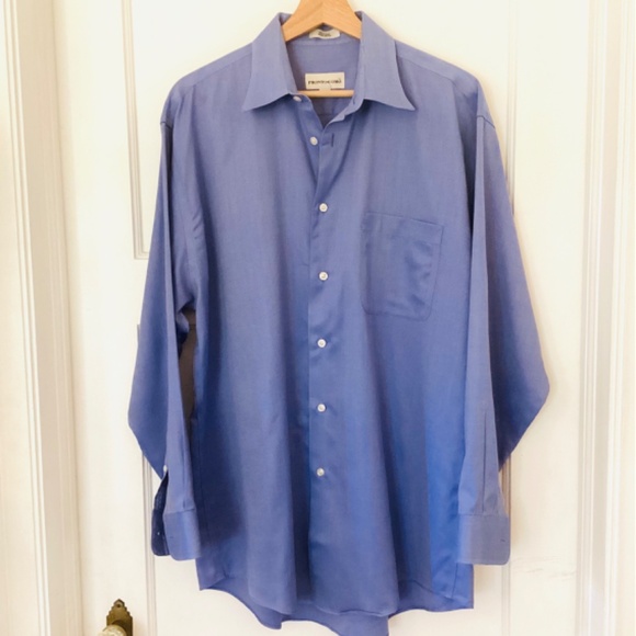 Pronto Uomo 80’s 2ply Cotton Men's 16 32/33 Blue Herringbone Shirt Non-iron Flaw - Picture 8 of 11